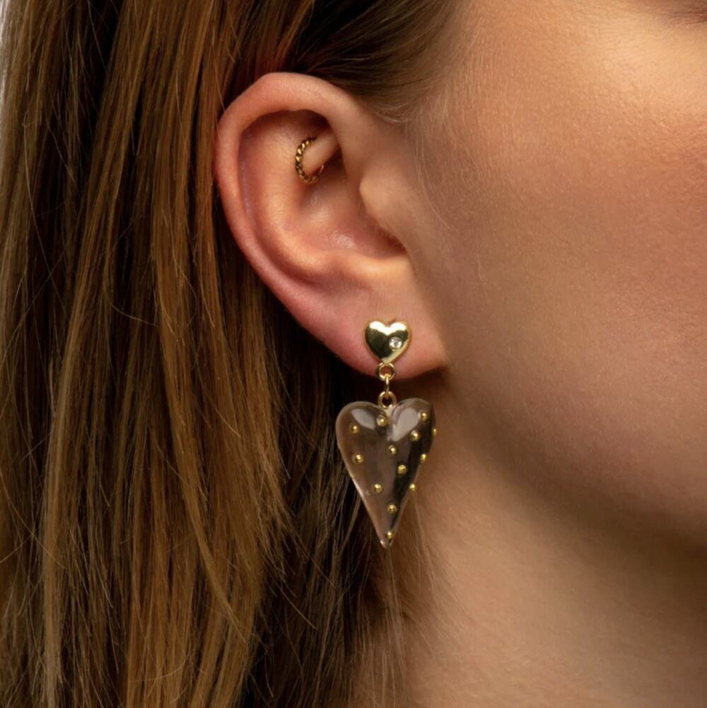 Transparent Heart Earrings Resin Zara White Valentine CZ Boho White Lucite Clear